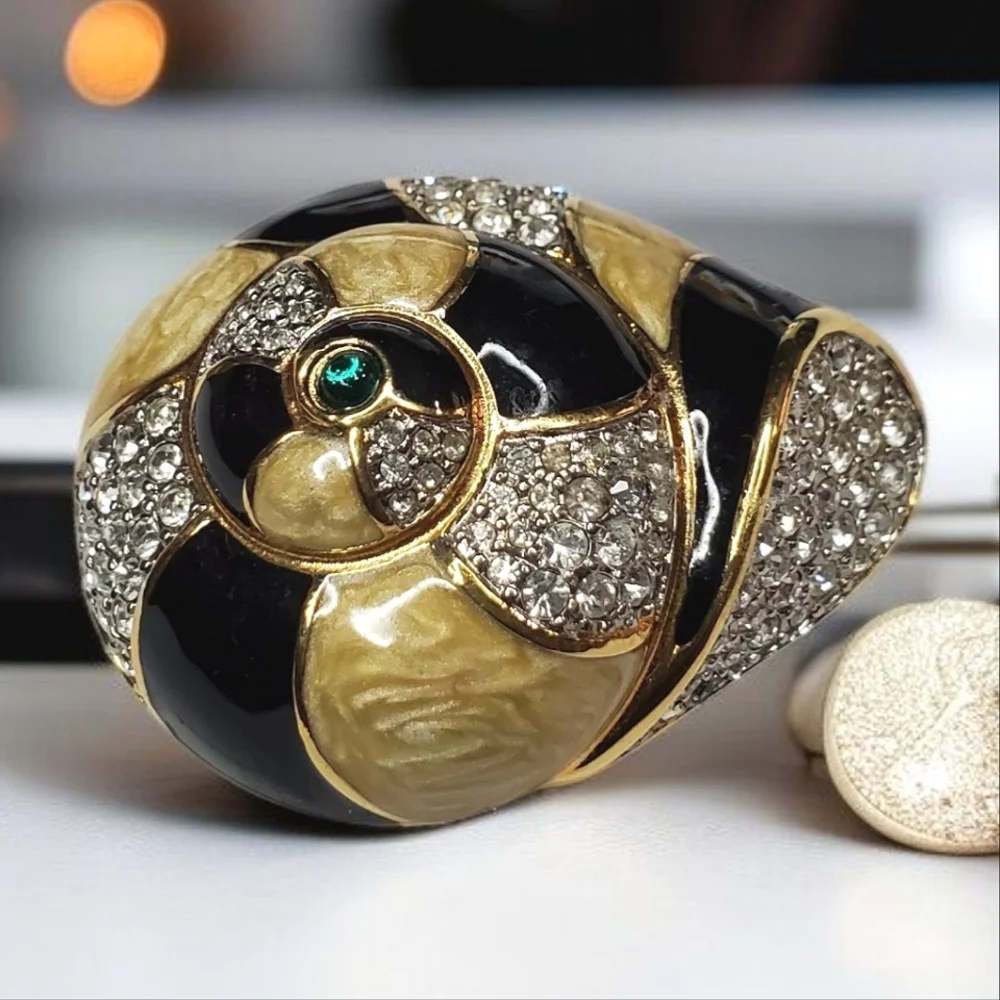 SWAROVSKI Vintage Swan Signed Enamel Jeweled Shell Brooch